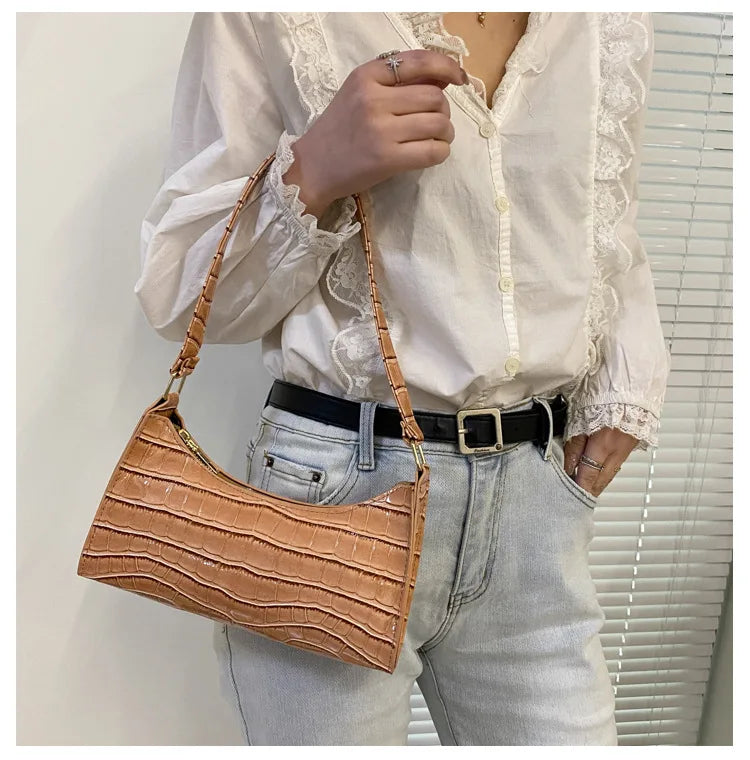 Fashion PU Leather Bags for Women Alligator Pattern Armpit Handbag Female Small Underarm Messenger Bag Purse Shoulder Handbags