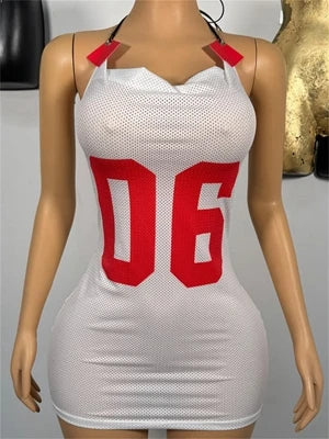 STYLISH LADY Number 06 Printed Mesh Dress 2025 Summer Women Halter Backless Bodycon Sexy Club Street Mini Vestidos De Festa