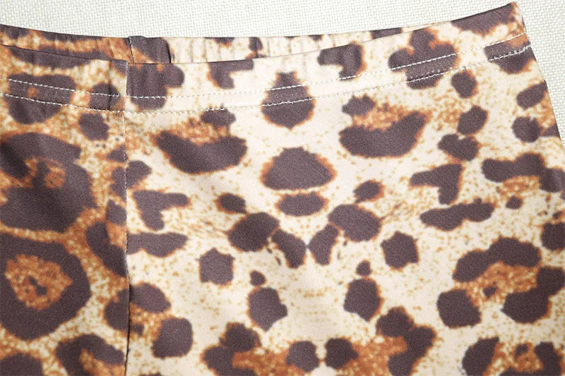 Weird Puss Leopard Print 2 Piece Set Women Halter Bandage Backless Crop Tops+Skinny Peach Hip Pants Wild Trend Streetwear Suits