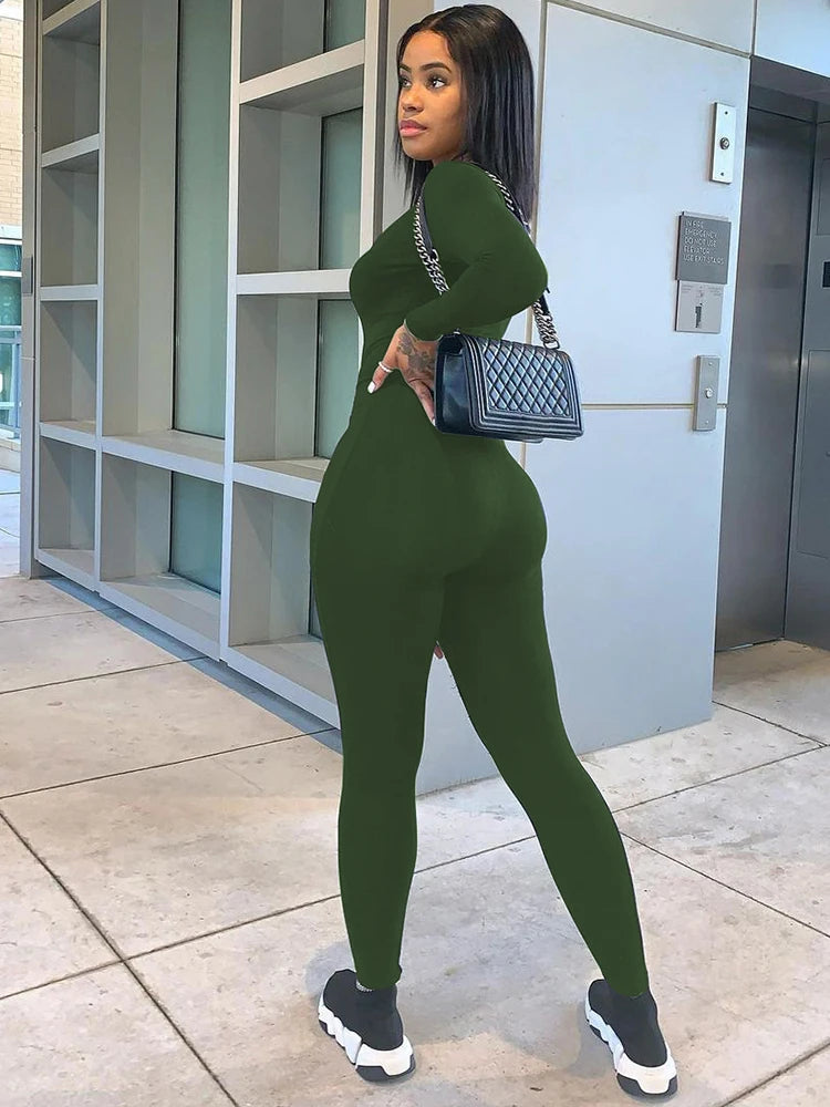 Dulzura Women 2024 Autumn Winter Long Sleeve Bodycon Streetwear Jumpsuit Overall One Piece Outfit Wholesale Items for Business