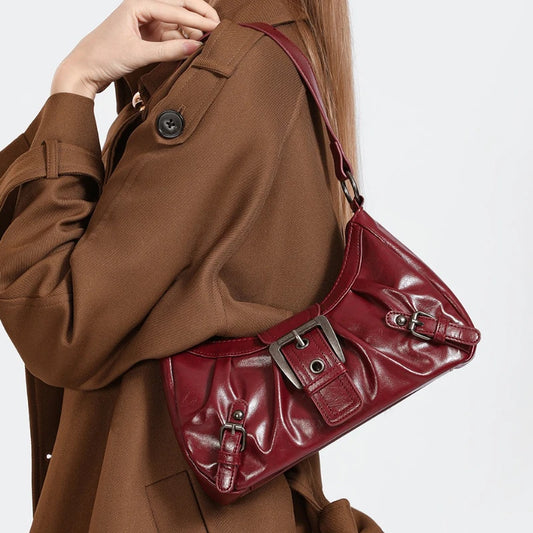 Y2K Retro Pleated Hobo Shoulder Bag for Women Hot Selling Maillard Style Underarm Bag Clutch Handbags for Travel Work Shopping