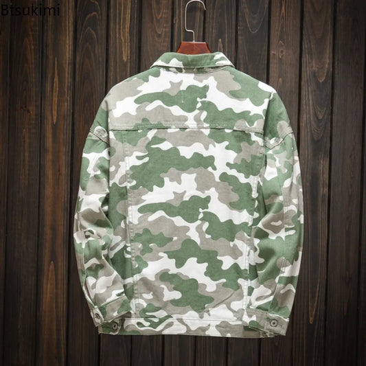 2025 New Men's Camouflage Printed Denim Jackets Spring Autumn Long Sleeve Lapel Button-up Casual Jean Coats Fashion Men Clothing
