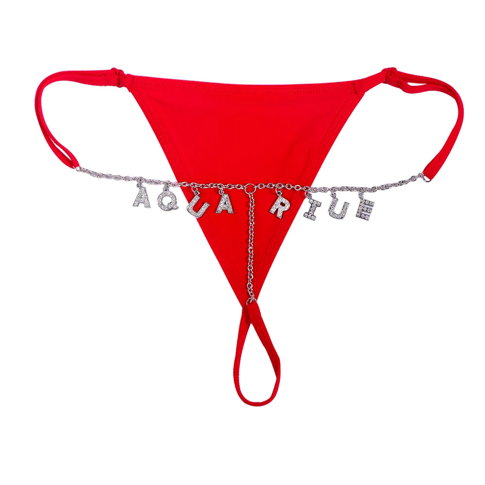 Customize Name Crystal Letters Waist Body Chain for Women Sexy Leopard Underwear Thong Body Jewelry Valentine's Day Gift