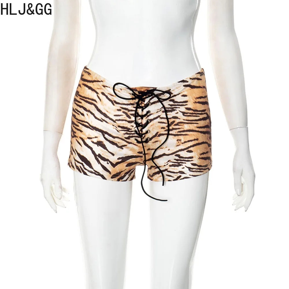 HLJ&GG Y2K Fashion Letter One Shoulder Crop Top Two Piece Sets Women Loose Tshirts And Tiger Shorts Outfits Summer Streetwear