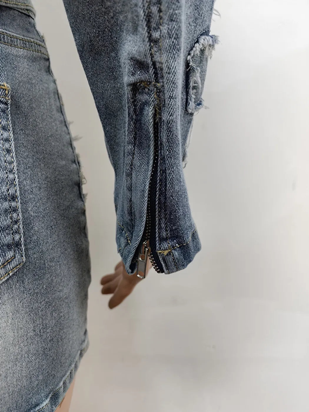 Weird Puss Vintage Women 2piece Set Half High Collar Zip Jacket+High Waist Mini Skirt Hipster Streetwear jeans Embroidery Suits