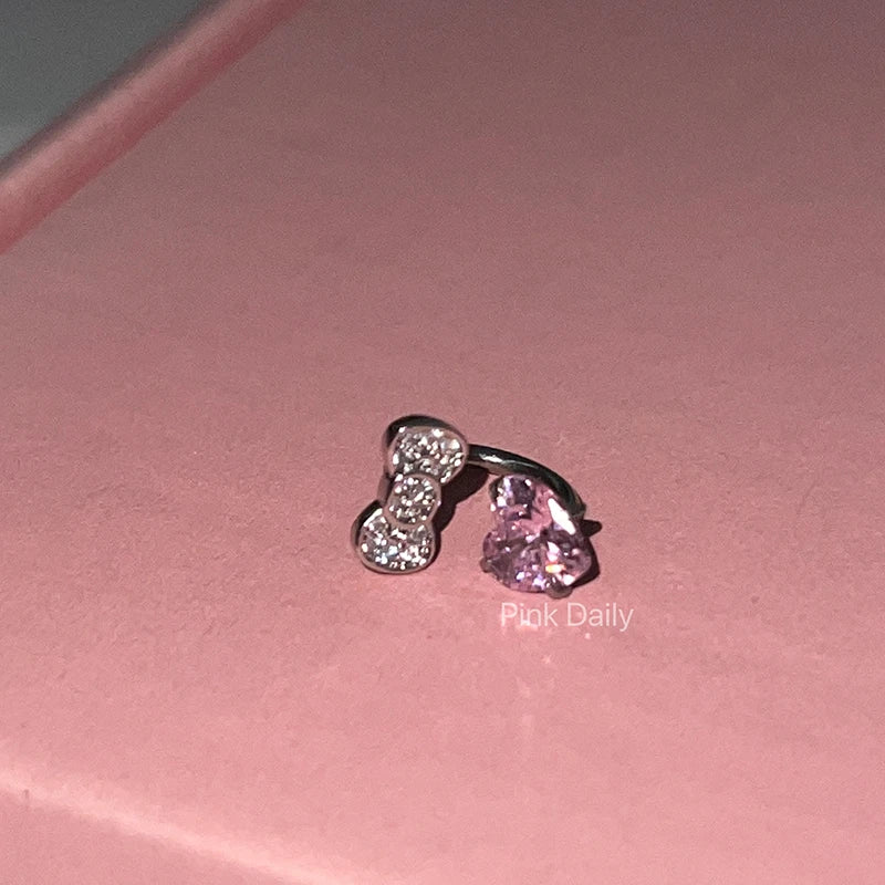 1PCS 1.2mm Bowknot Ring Stainless Steel Ear Bone Nail Shiny Screws Earrings Y2K Hottie Cochlea Piercing Body Jewelry