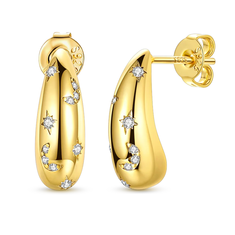 Fashion Gold ladies Hoop Earring 925 Sterling Silver Sparkling Zircon Round Ear Stud Earrings Fine Jewelry Lover Anniversary Gift