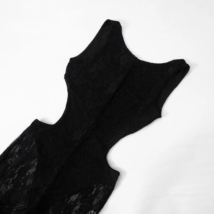STYLISH LADY Black Lace Hollow Out Jumpsuits 2025 Summer Women Sleeveless Backless Bodycon Sexy Club Party One Piece Overalls