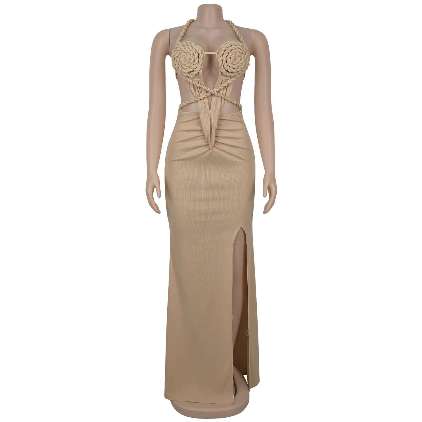 Weird Puss Sexy Plait Dress Women Summer Peach Buttocks Backless Sleeveless Split Hollow Midnight Party Clubwear Maxi Bodycon