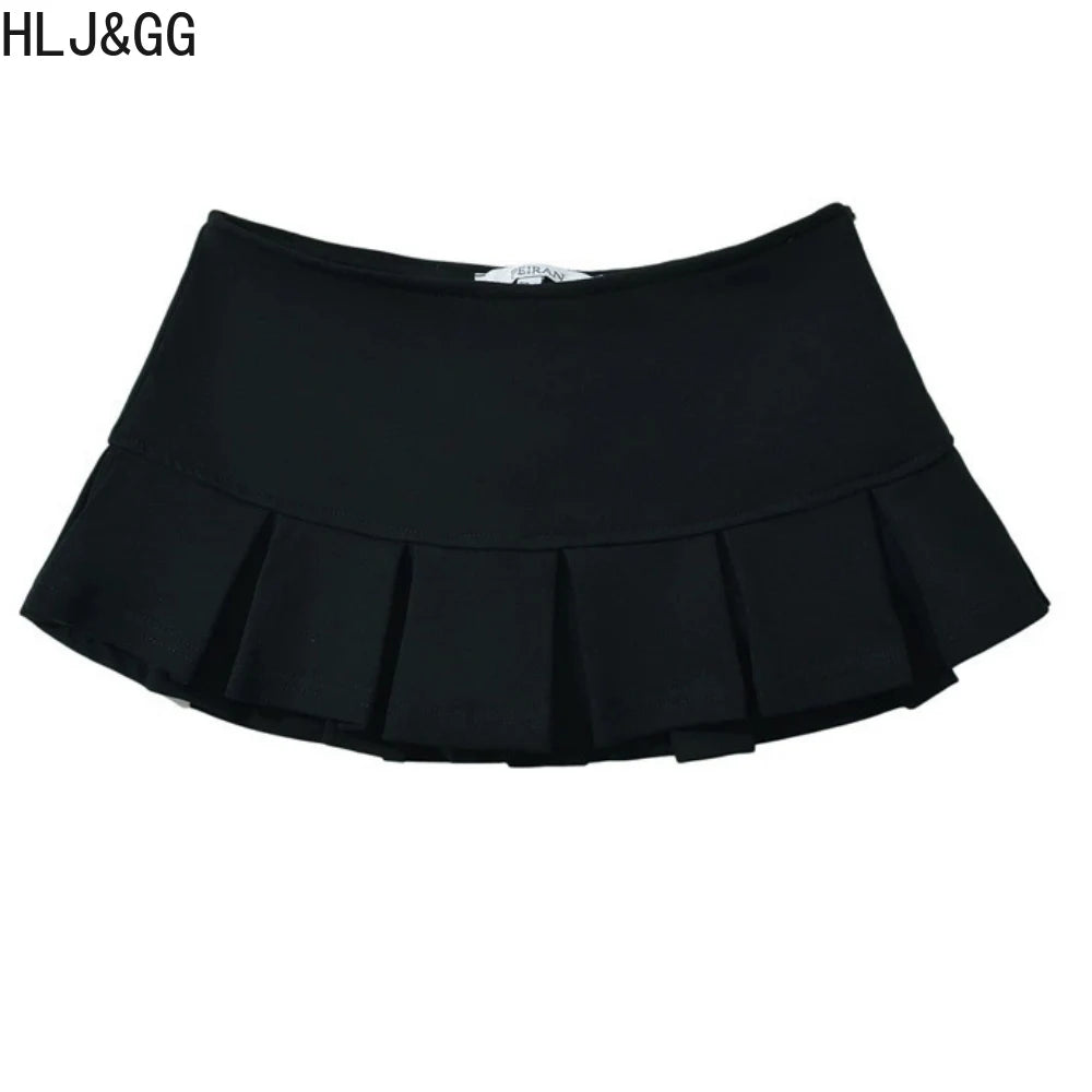 HLJ&GG American Vintage Style Women Knitting Print Long Sleeve Slim Top And Mini Pleated Skirts Outfits Fashion Y2K 2pcs Clothes