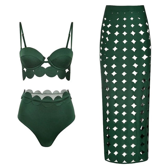 Summer Women Sexy Swimsuit Laser Cutting Circularity Bikini, Swimwear Vacation Beachwear Luxury Bathing Suit