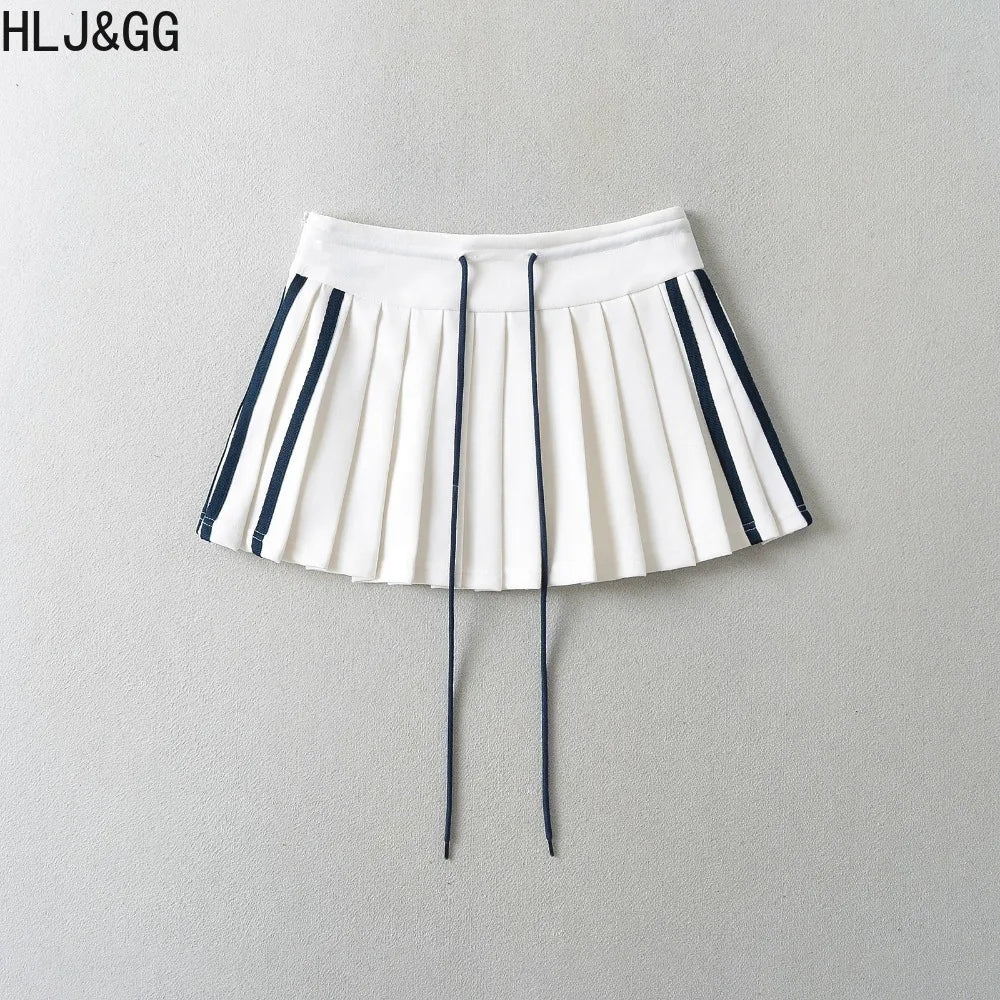 HLJ&GG Fashion 2 Piece Sets Women Outfit Deep V Letter Printing Loose T-shirt + Pleated Skirt Suit Streetwear Spring Summer New