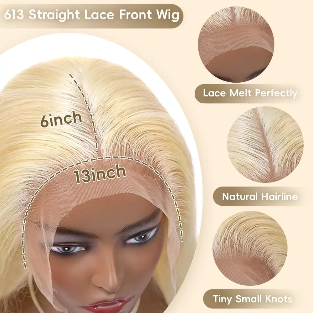 30 Inch 613 13x6 Lace Front Wig Human Hair 200 Density 613 Lace Front Wig Human Hair Straight Blonde Wig Human Hair Pre Plucked