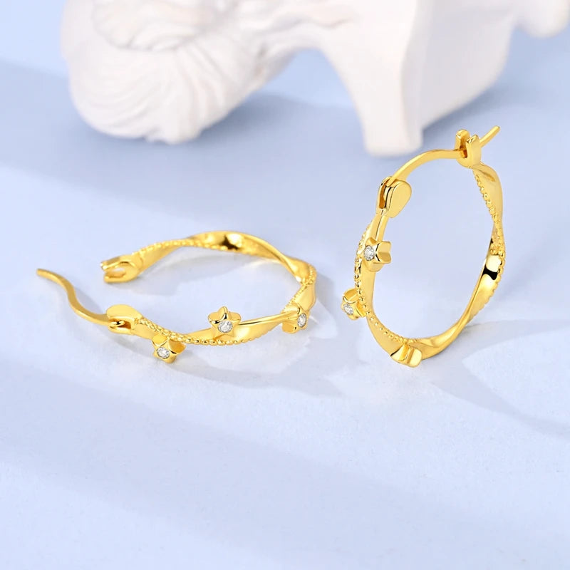 Fashion Gold ladies Hoop Earring 925 Sterling Silver Sparkling Zircon Round Ear Stud Earrings Fine Jewelry Lover Anniversary Gift
