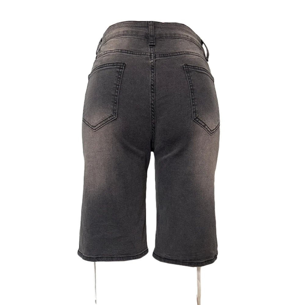 HLJ&GG American Vintage Fashion Bandage Straight Jean Shorts Women High Waisted Button Loose jeans Shorts Female Cowboy Bottom