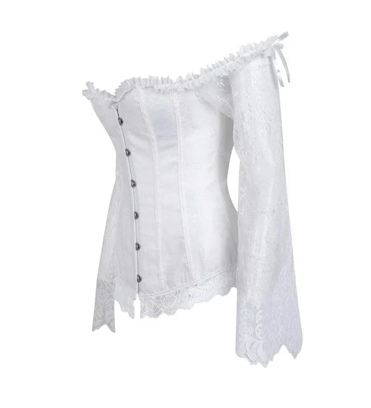 Corset Tops for Women with Sleeves Vintage Style Victorian Retro Burlesque Lace Corset and Bustiers Vest Fashion White