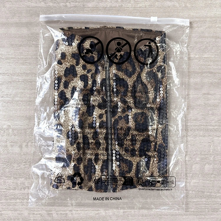 STYLISH LADY Sparkly Sequined Leopard Printed Crop Top 2025 Summer Women Strapless Zipper Slim Sexy Club Party Street Tops Tees