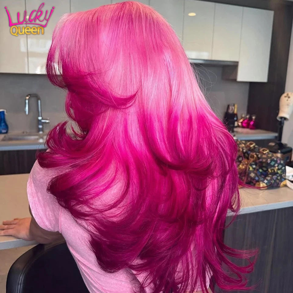 Ombre Hot Pink 12A 13X4 613 Colorful Wigs 180Density 13x6 Lace Front Human Hair Pre Plucked For Women Body Wave Transparent Lace