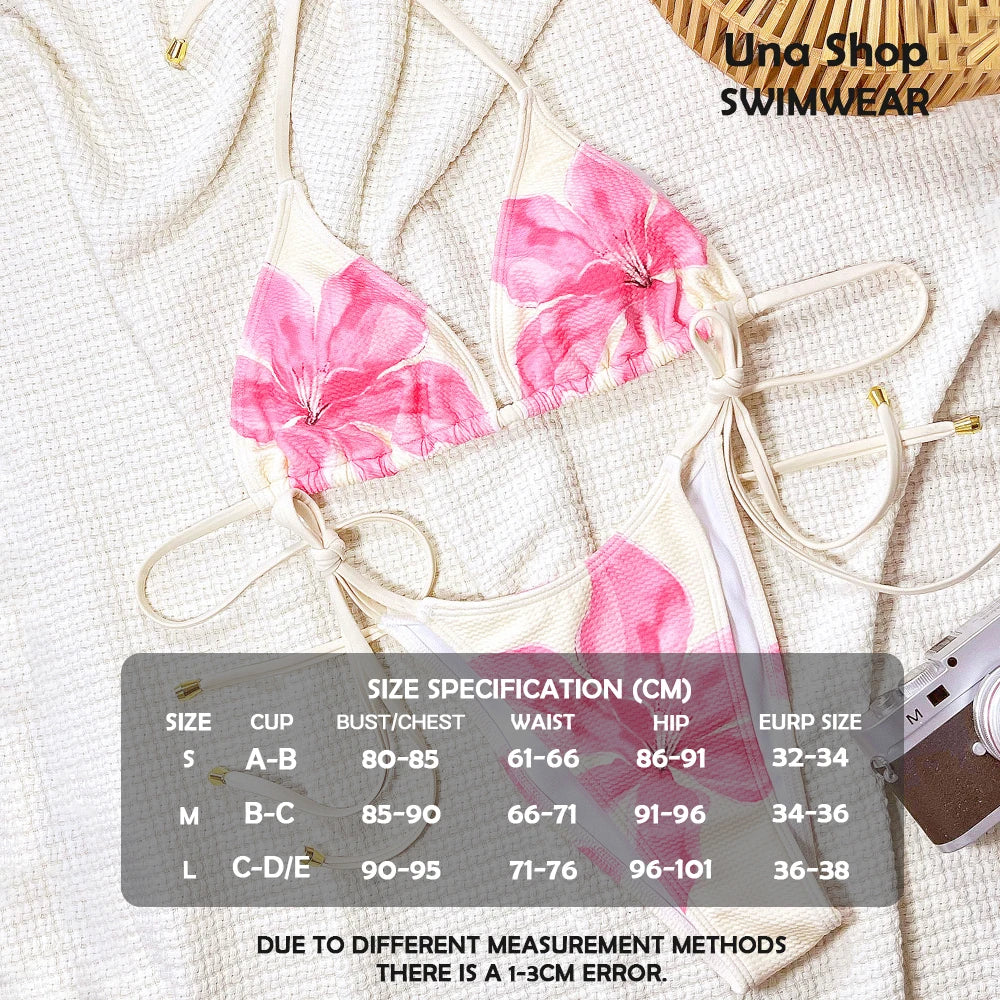 Una-Shop Floral Print Swimsuits For Women Neck Hanging Bikinis Sets Vacation Swimwear Summer Beach Swimming Pool Party Beachwear