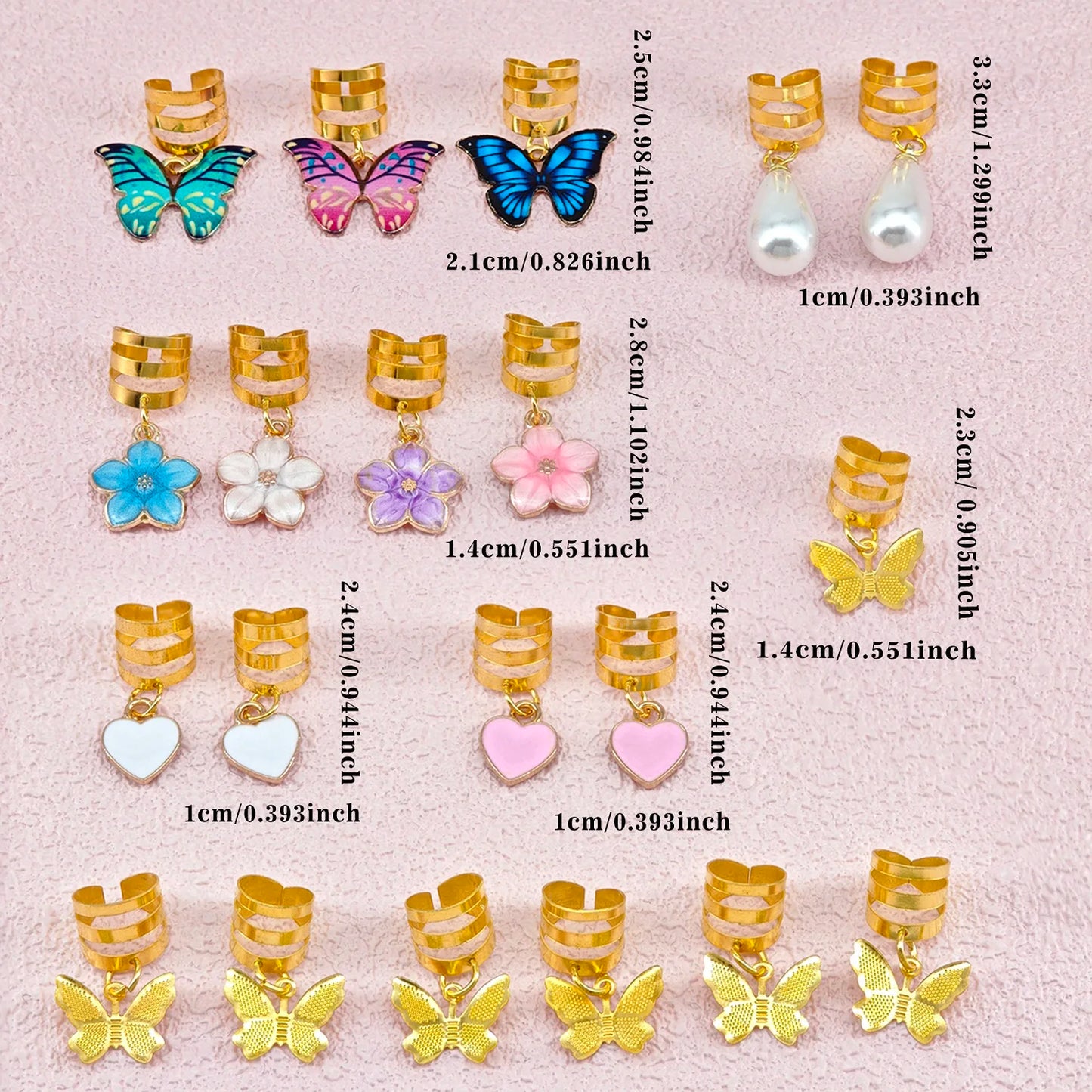 20Pcs Butterfly Braid Clips Crystal Dreadlock Hair Accessories Colorful Butterflies Pendant Charms Pearl Shiny Hair Jewelry