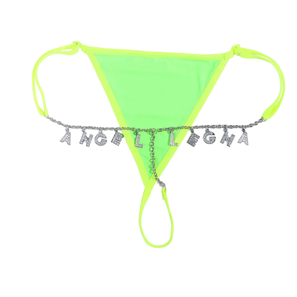Customize Name Crystal Letters Waist Body Chain for Women Sexy Leopard Underwear Bikini Thong Body Jewelry Valentine's Day Gift