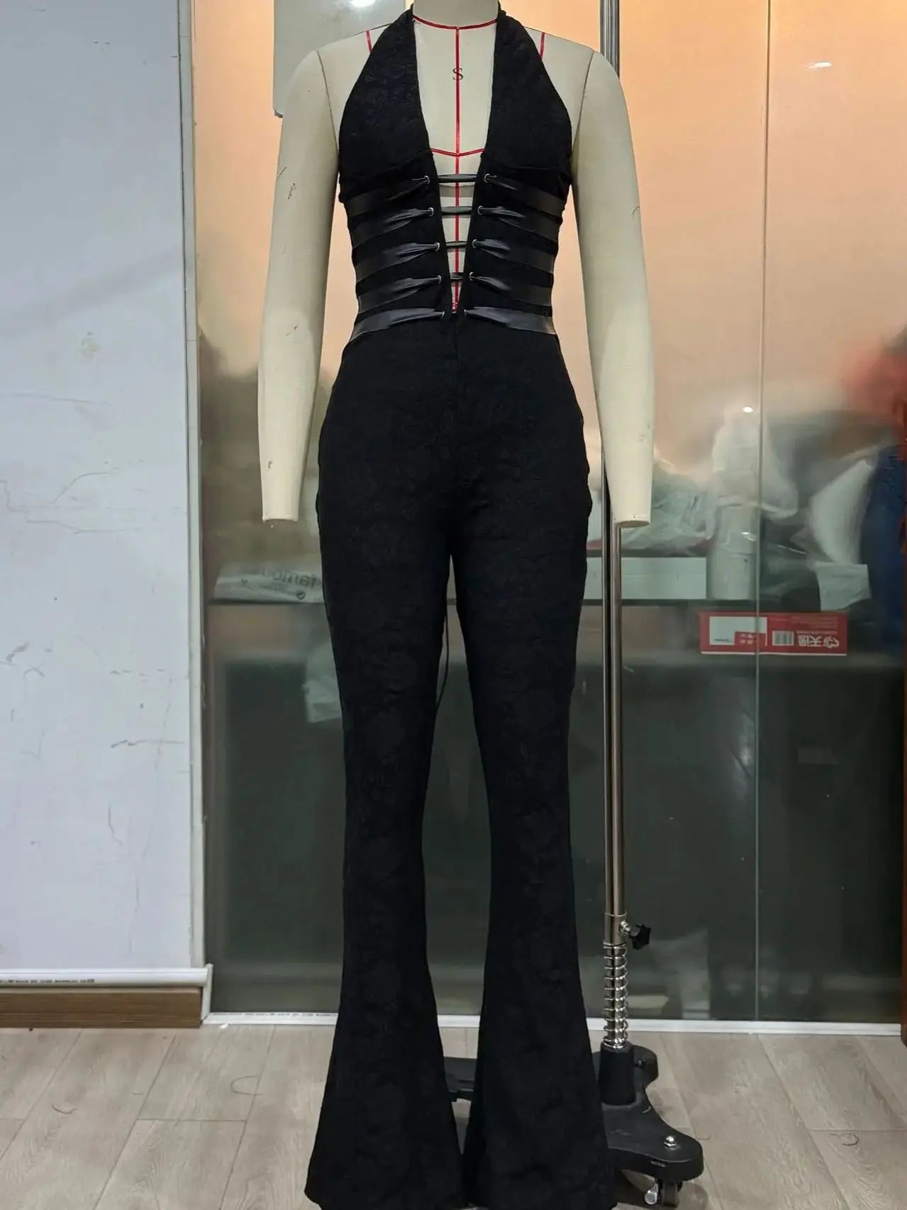 Weird Puss Hollow Bandage Jumpsuits Women Halter Sexy Jacquard Backless Sleeveless Skinny Street Workout Club Hipster Overalls