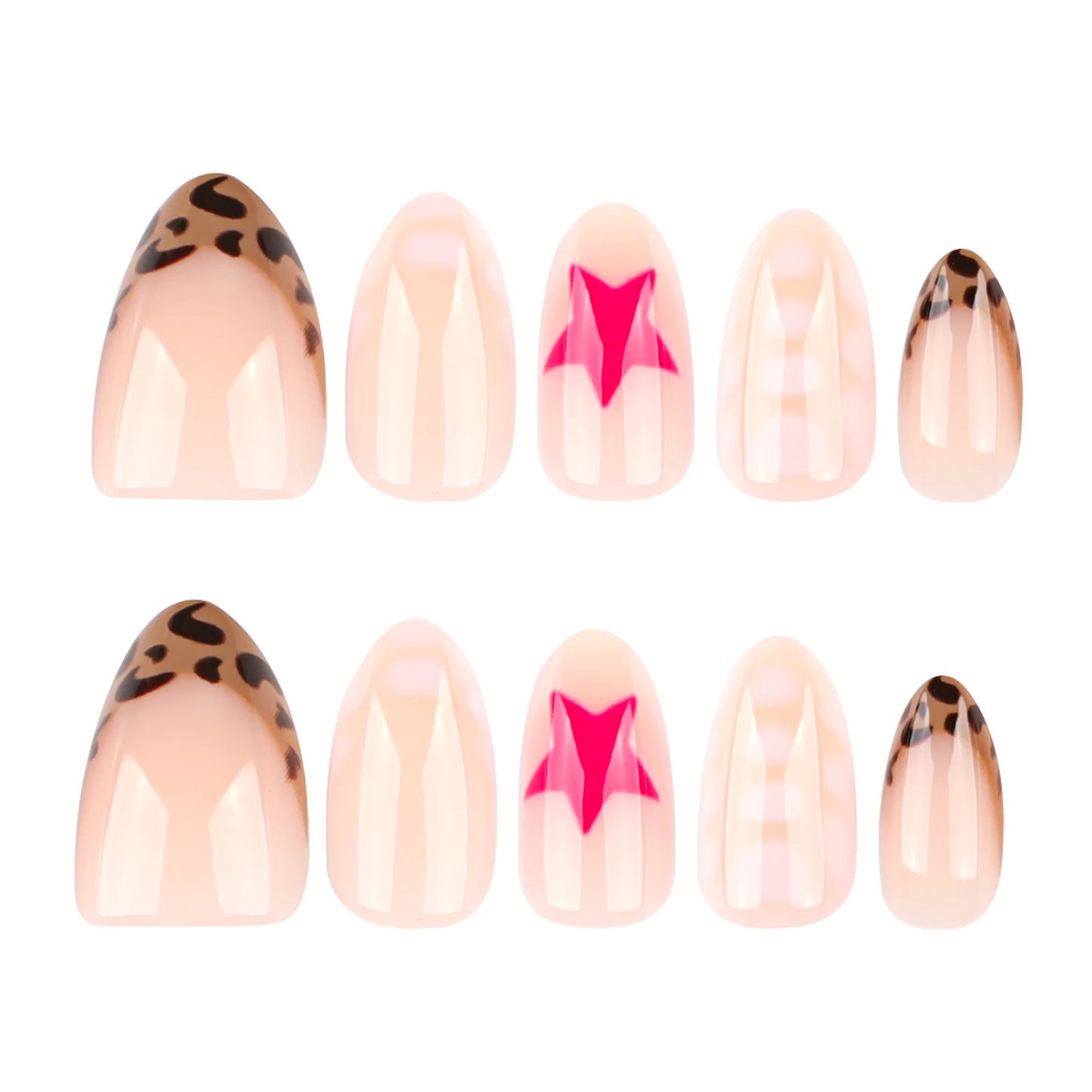 24pcs Pink Crocodile Print Press on Nails Fashion Star Leopard Print French False Nails Wearable Reusable Spice Girl Fake Nails