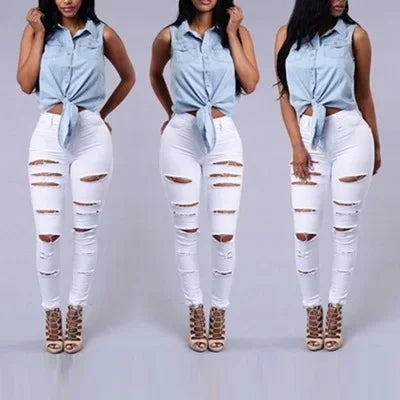 Women's Skinny Jeans Women's jeans Pants Tight Fitting Hole Punching Fashionable Thin Leggings Casual Female Clothing