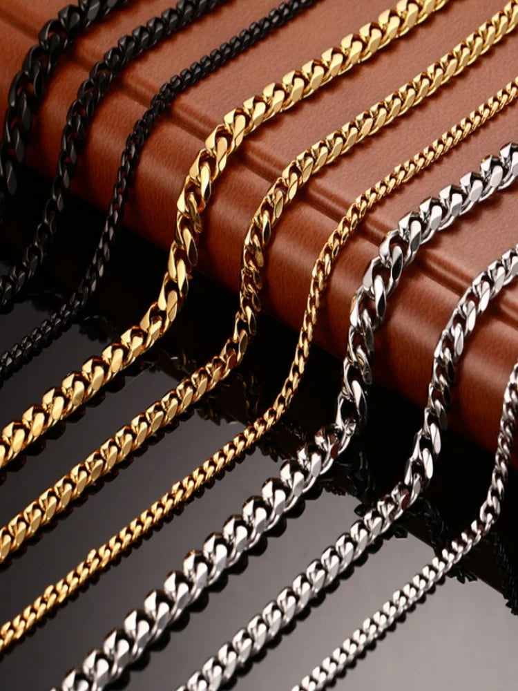 3MM-13MM 316L Stainless Steel Cuban Link Chain Necklace For Men Women Neck Choker Fashion Jewelry Accessories