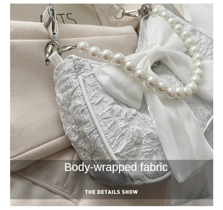 Pearl Female Bag Retro Luxury Designer Handbag Bow Crossbody Bags Fashion Canvas Women's 2023 Trend Shoulder bag Purses
