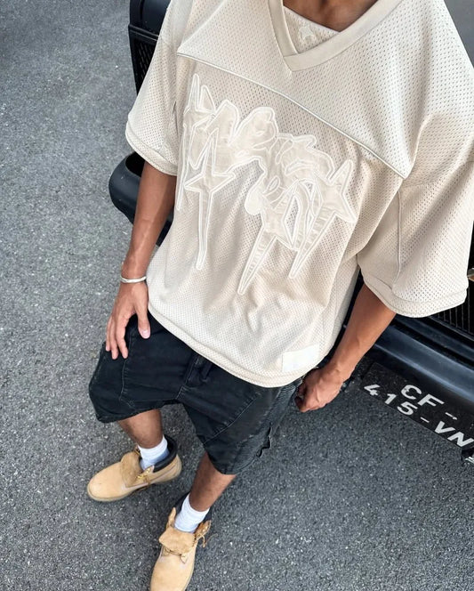 American fashion trend Gothic letter embroidery pattern oversized T-shirt men's retro loose fitting pullover short sleeved shirt