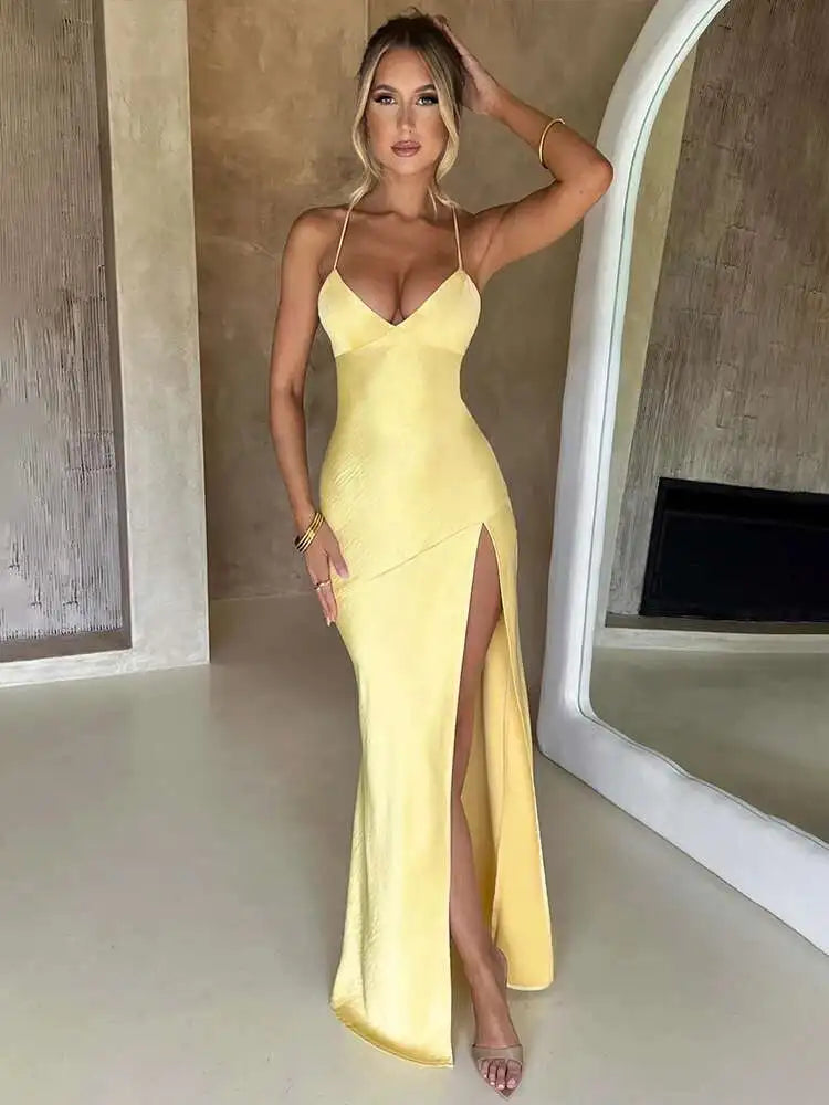 Townlike Elegant Maxi Long Slim Bodycon Dress Women Spaghetti Strap 2024 Sping Summer Dress Split Nightclub Sexy Party Dresses