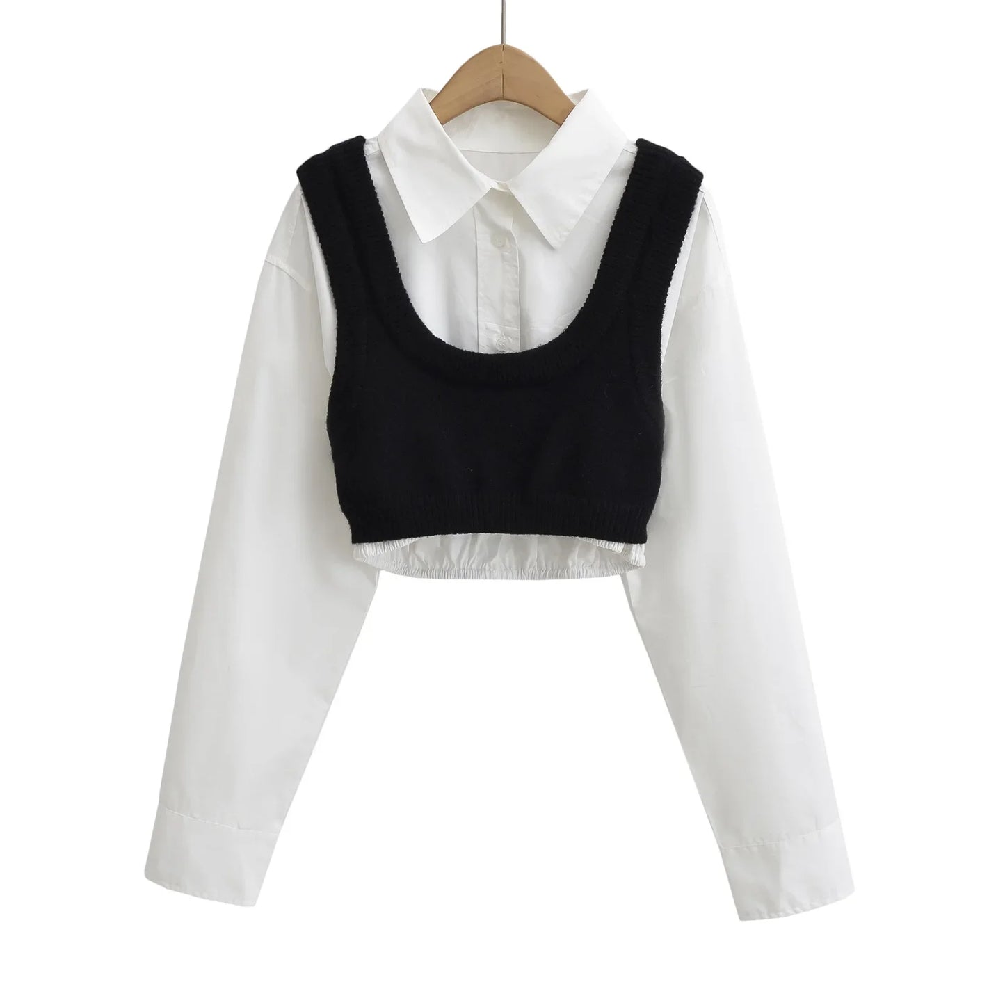 HLJ&GG Autumn Knit Vest Shirts Two Piece Sets Women Lapel Button Long Sleeve Top And Mini Skirts Outfits Fashion Retro 2pcs Suit