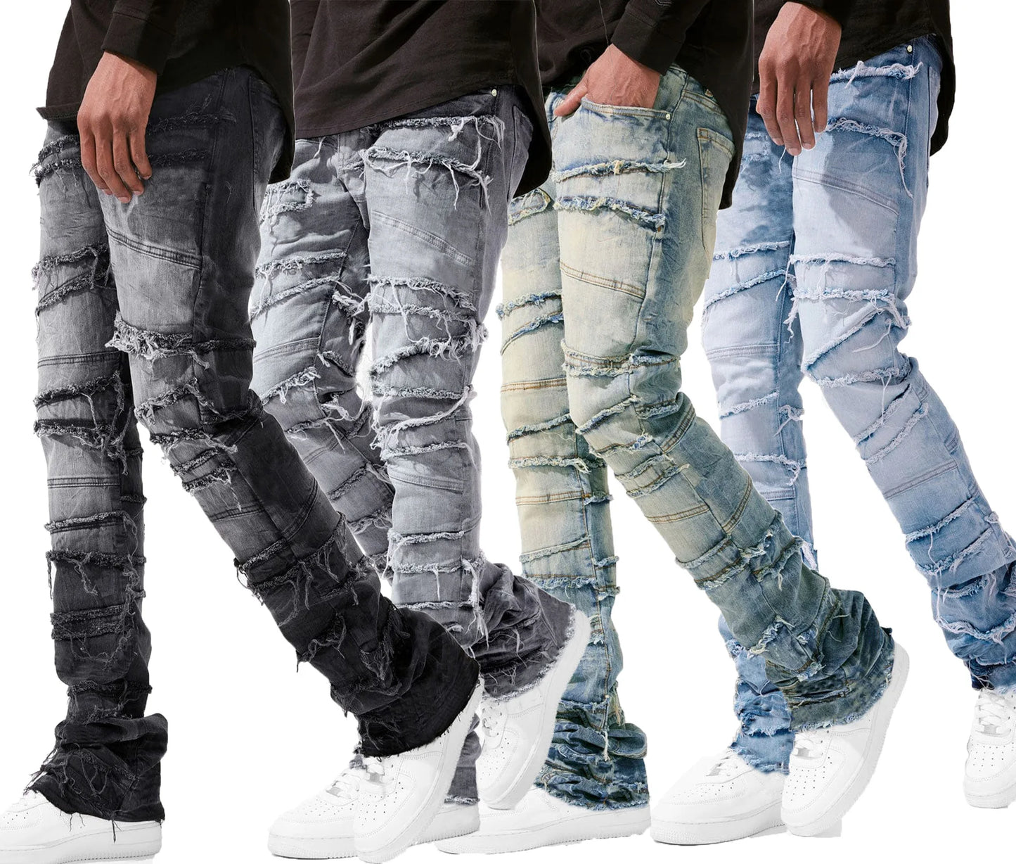 Straight Pant Men Jeans Denim Pants Slim Fit Irregular Folds Tassel Splice Simple Button Pocket High Street Trousers Spring