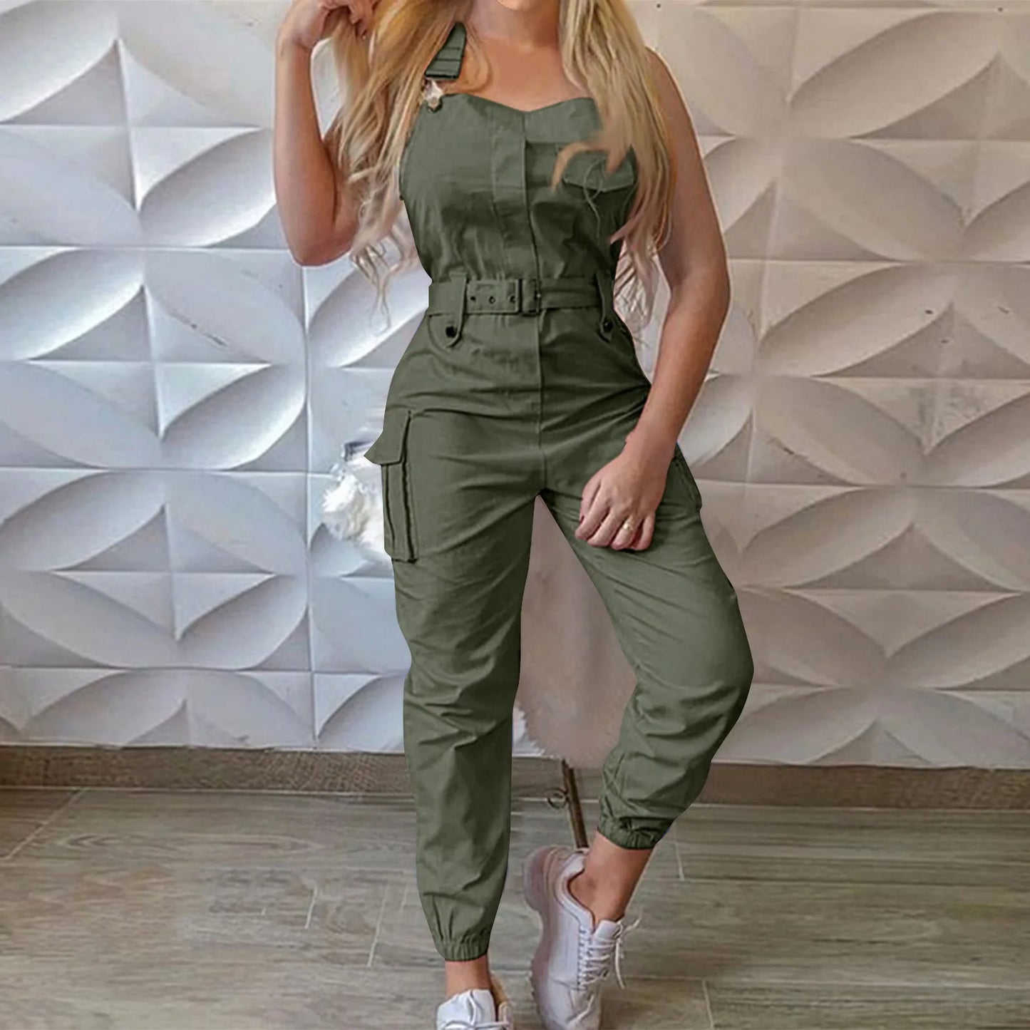 Lady's Fashion Clasp Pocket Cargo Romper Jumpsuits, Casual Jumpsuit Summer