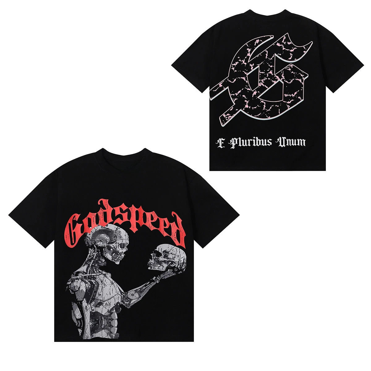 Godspeed Technology Gaze Skull Print High-quality Double-cotton Casual Short-sleeved T-shirts for Men and Women in Summer 2025