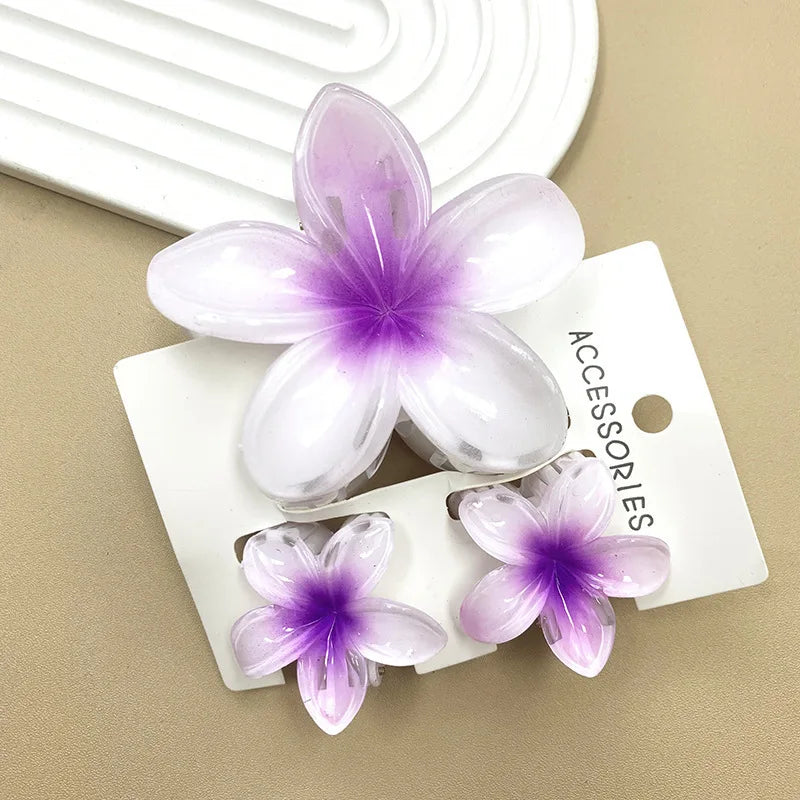 Summer Hawaiian Flower Hair Claw Clip Fashion Plastic Flower Hairpins Ponytail Clips Barrettes Beach Hair Accessories Headwear
