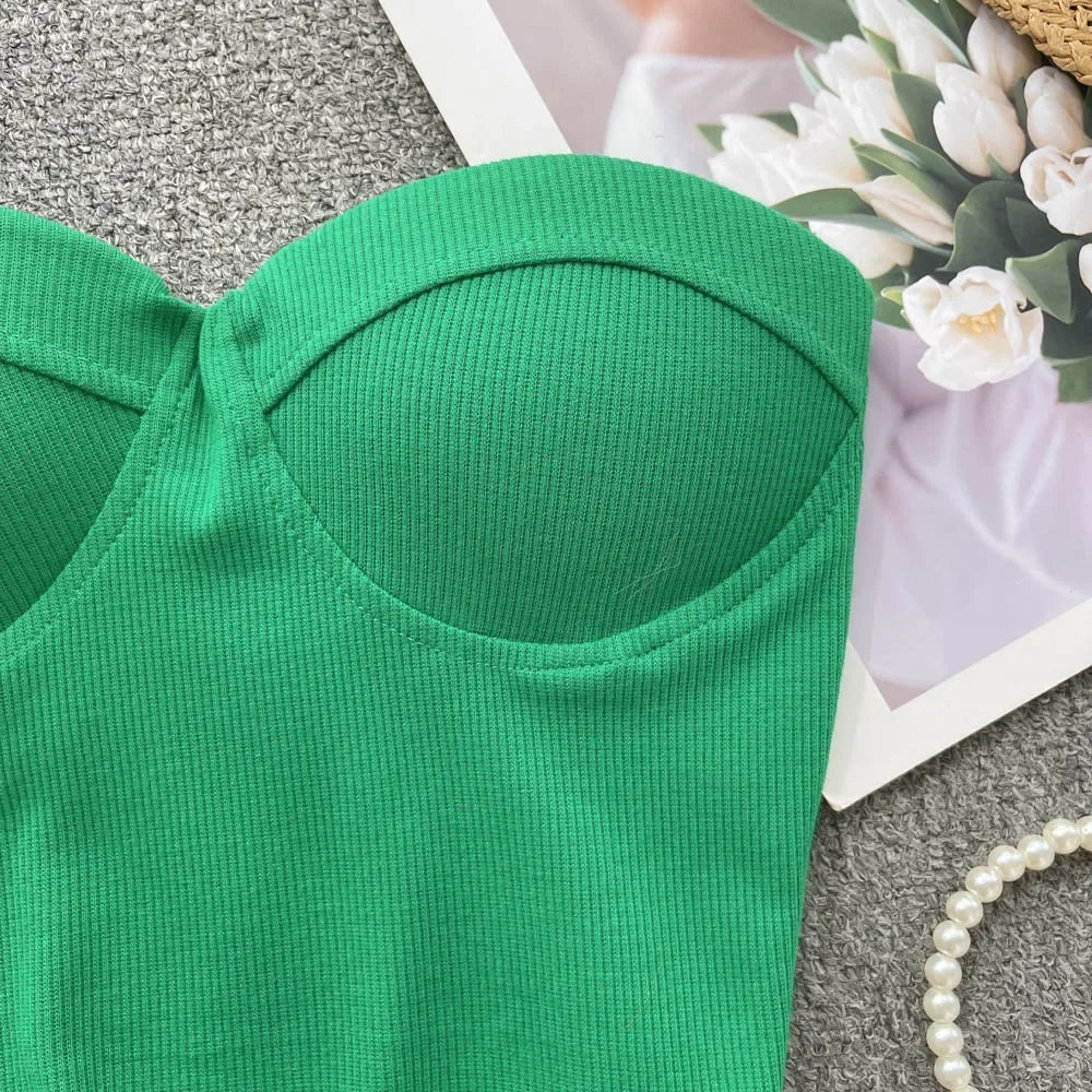 Strapless Western Style Skinny Tanks Camis for Women Summer Casual Solid Colours Female Corset Crop Tube Tops with Built In Bras