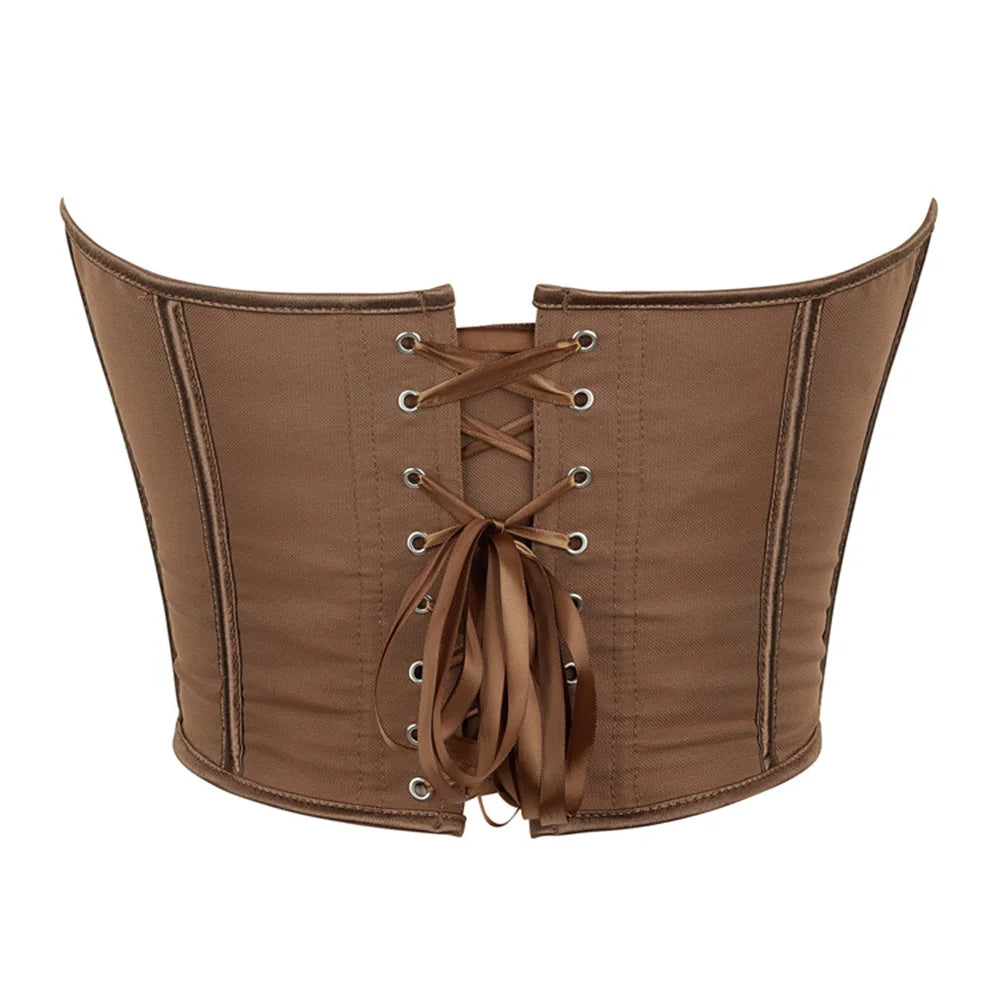 Sexy Women Overbust Corsets Crop Tops Golden Printed Bustiers Lace Up Body Shaper Lingerie Gothic Corselet