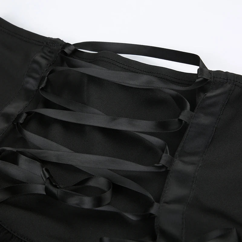 Darlingaga Gothic Y2K Lace Trim Mini Skirt Harajuku Vintage Tie Up Bow Dark Academia Sexy Women Skirts Hottie A-Line Grunge New