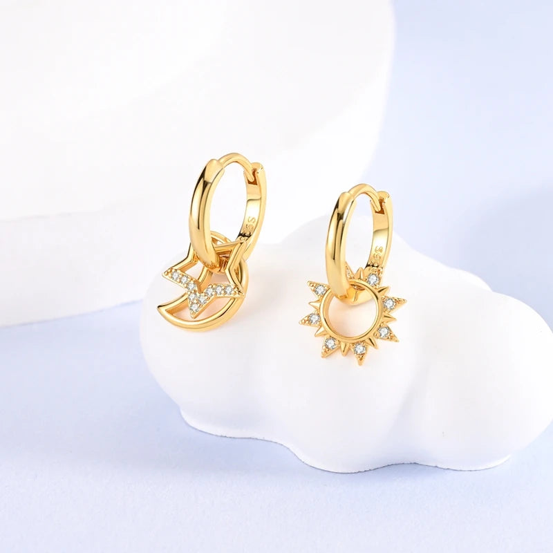 Fashion Gold ladies Hoop Earring 925 Sterling Silver Sparkling Zircon Round Ear Stud Earrings Fine Jewelry Lover Anniversary Gift