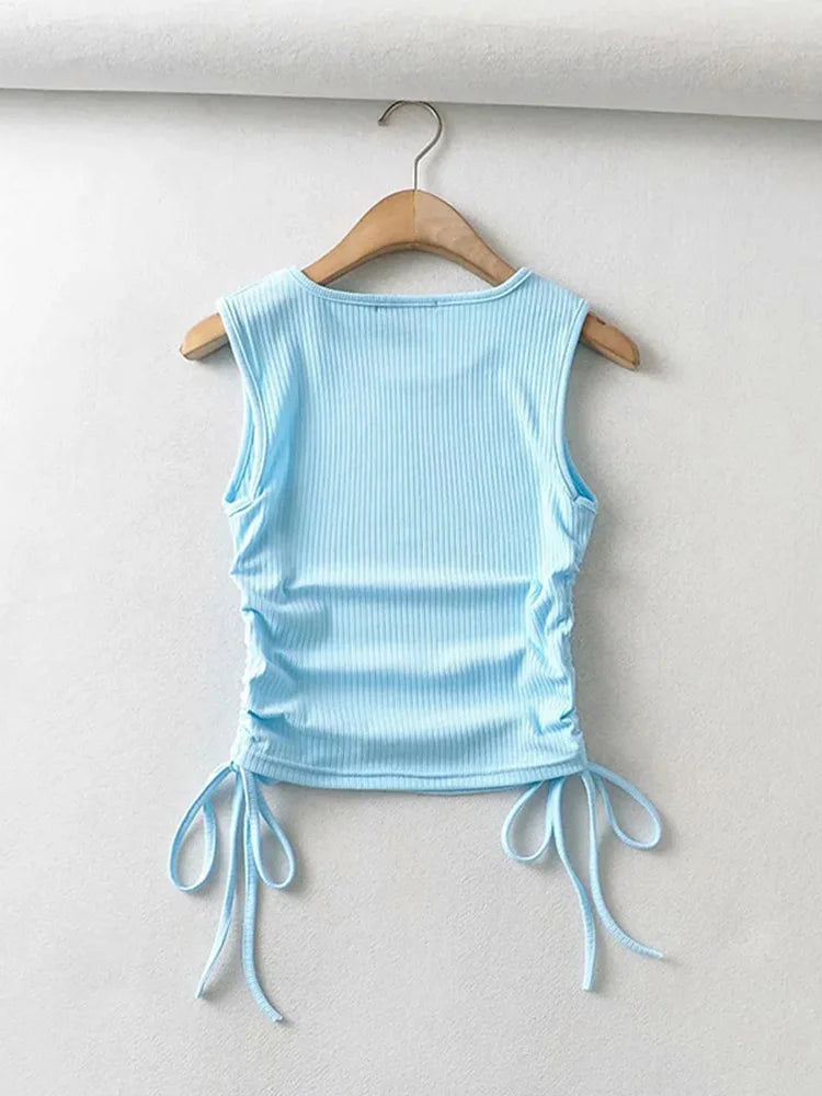 Summer NEW Arrival Women Solid Color Sexy Causal Crop Top With String Both Side Club For Fashion Ladies