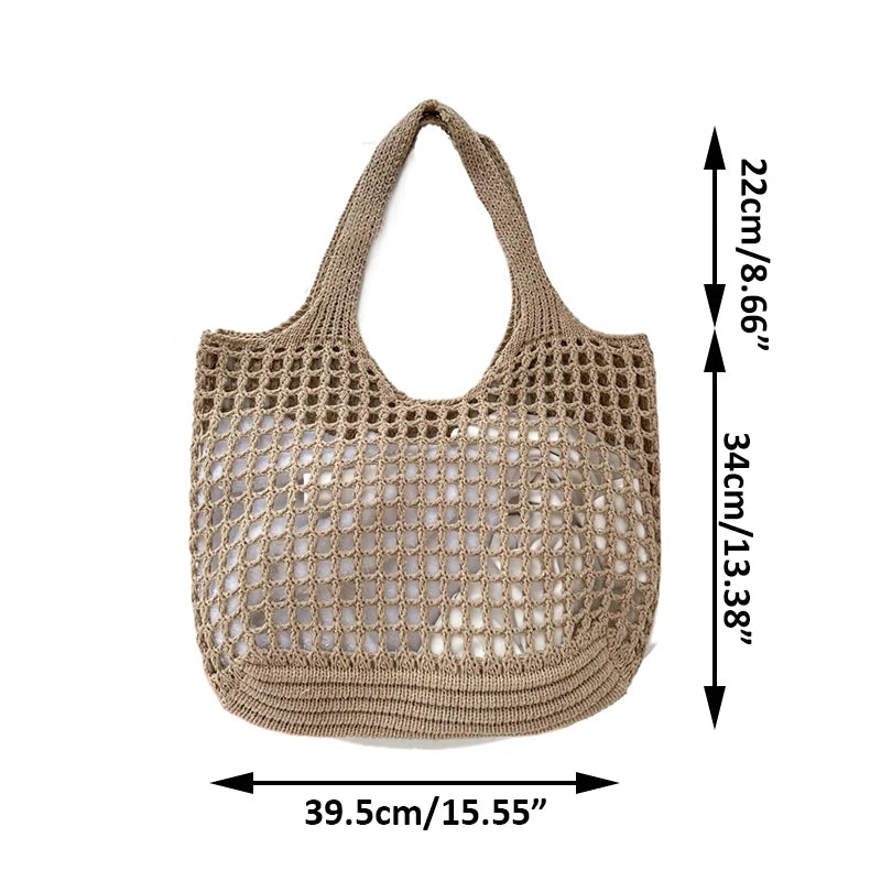 Women Knitted Shoulder Bag Fashion Tote Handbag Large Capacity Summer Beach Bag Lightweight Casual Top Handle Bag Chic Hobo Bag