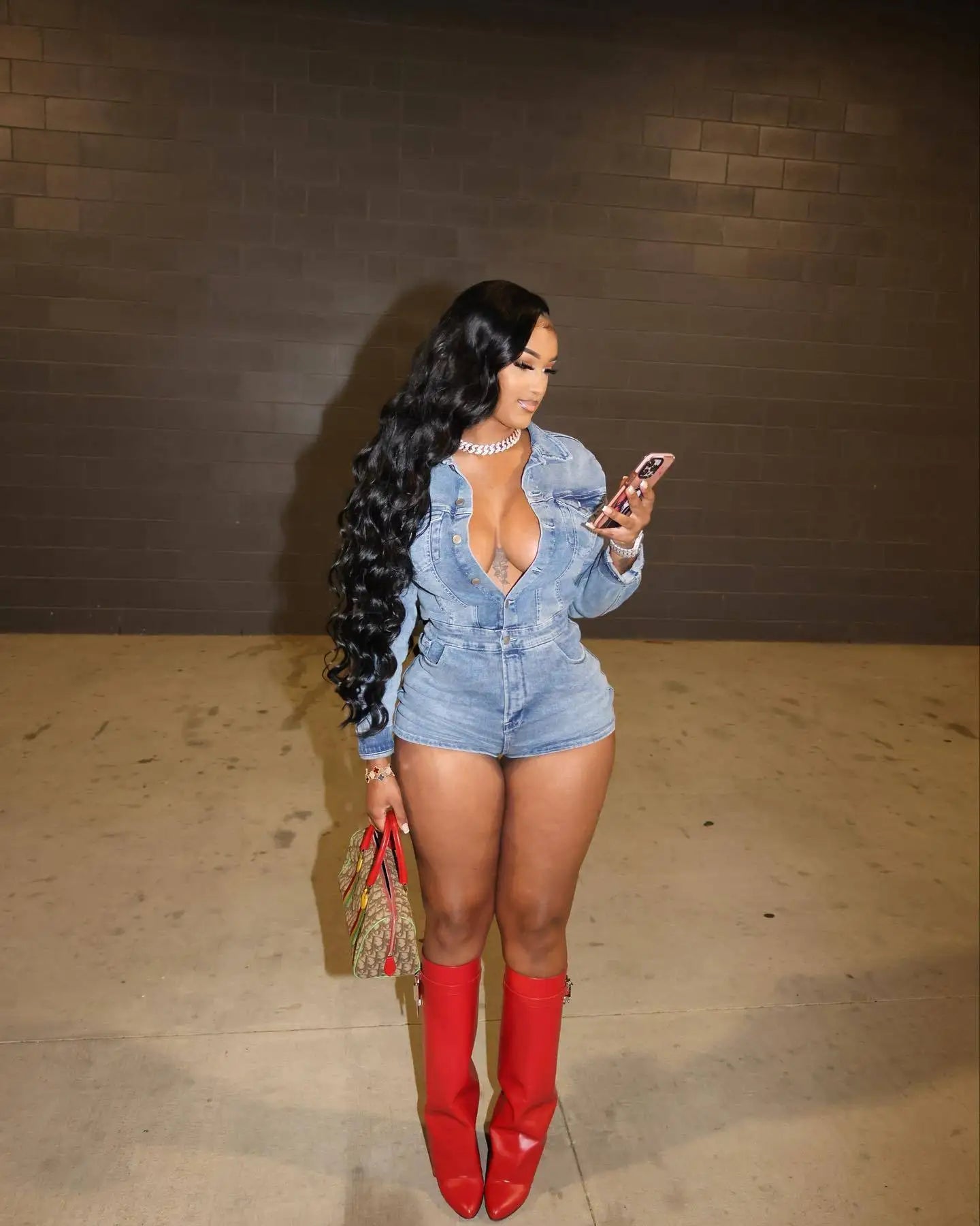 HLJ&GG Blue Fashion Pocket jeans Bodycon Rompers Women V Neck Long Sleeve Slim Cowboy One Piece Jumpsuits Sexy Female Overalls