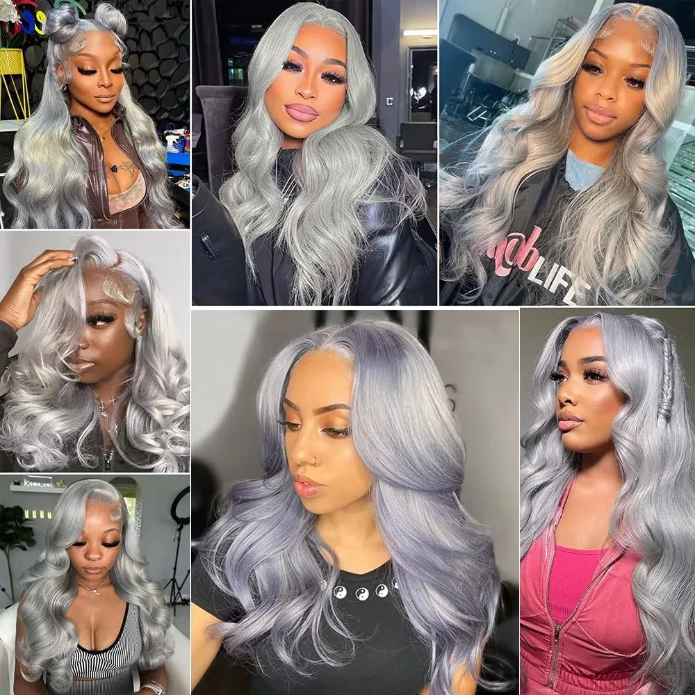 100% Vietnamese Silver Grey Lace Front Wig Human Hair Lace Frontal Wig Body Wave 13x4 HD Lace Platinum Blonde Colored Gray Wigs