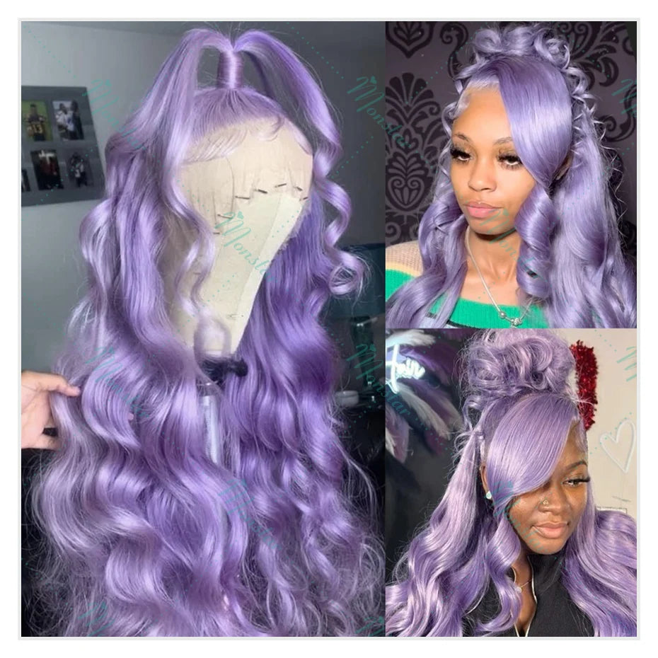 30 40 Inch Lavender Purple Body Wave Lace Front Wigs 613 Colored Human Hair Wigs Pre Plucked 13x6 HD Lace Frontal Wigs for Women