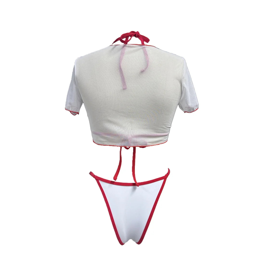 XS - L Cherry Printed Short Sleeve Bikini, Swimsuit, Swimwear Three-pieces Bikini set Bather Bathing Suit Swim V6854