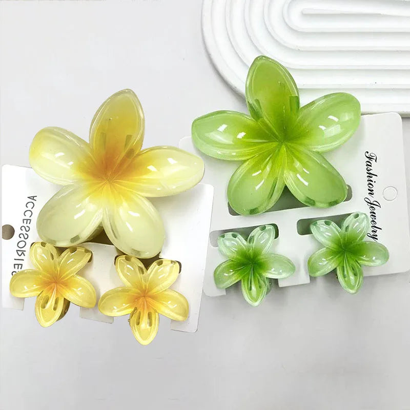 Summer Hawaiian Flower Hair Claw Clip Fashion Plastic Flower Hairpins Ponytail Clips Barrettes Beach Hair Accessories Headwear