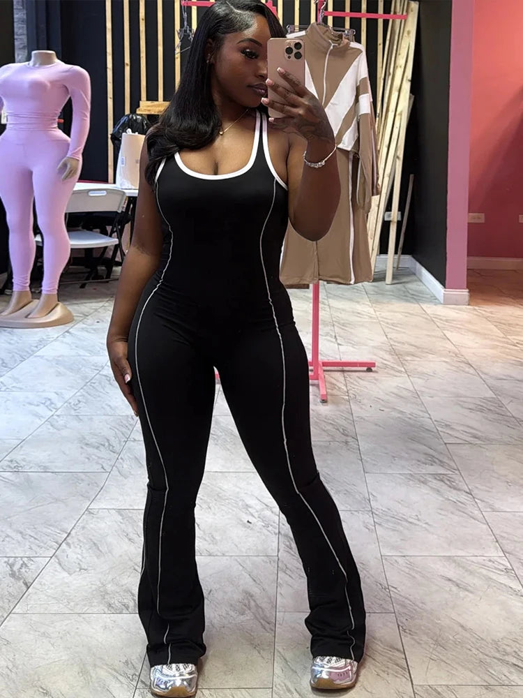 Weird Puss Sporty, lady's Jumpsuits Fitness Casual Summer O-neck Sleeveless Skinny Overalls Active Workou Overall
