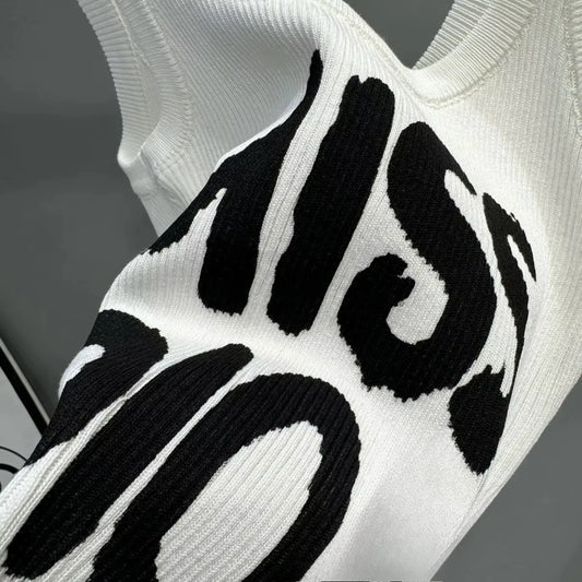 Ladies Sleeveless Vest Design American Letter Print Spice Girl Summer New Short Outerwear Top Slim Suspenders